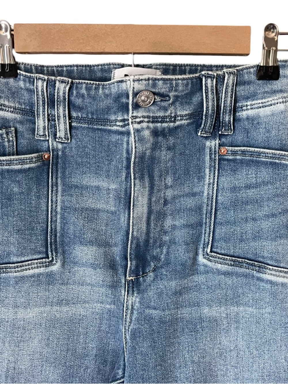 PAIGE Anessa Raw Hem Cropped Wide Leg Denim Stretch Jeans Size 32 - Picture 6 of 10